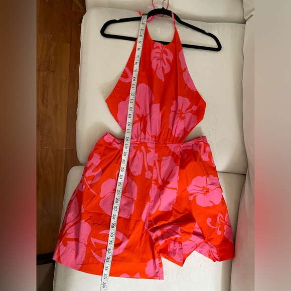 NWOT Staud Printed Halter Neck Georgia Rent The Runway Romper Pink Red Size 10 - Picture 9 of 16
